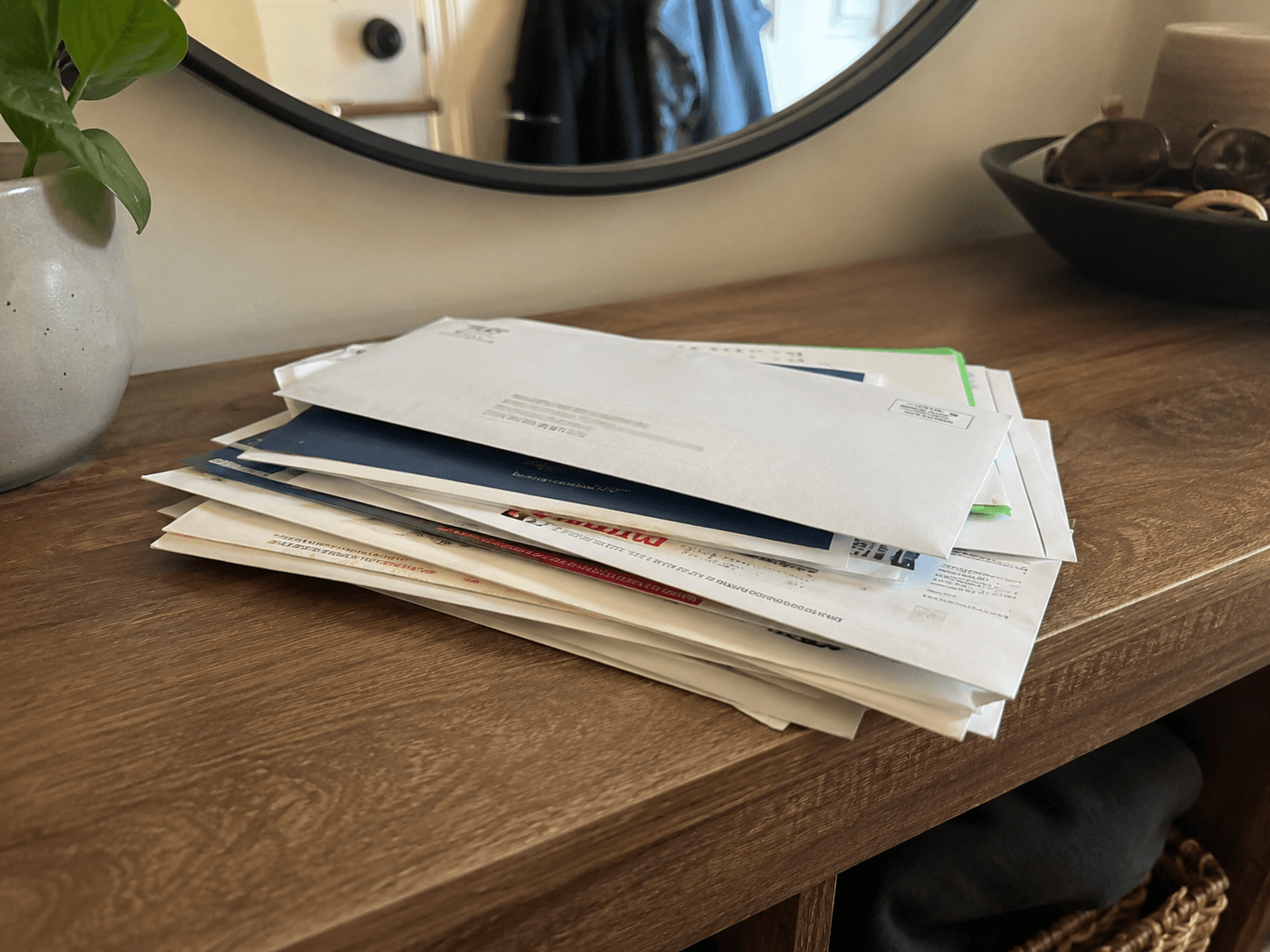 Mail brought inside on a console